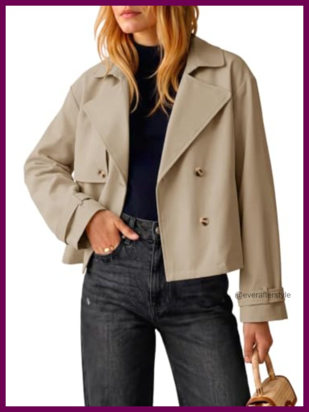 Womens Cropped Double Breasted Trench Coat Short Oversized Jacket
